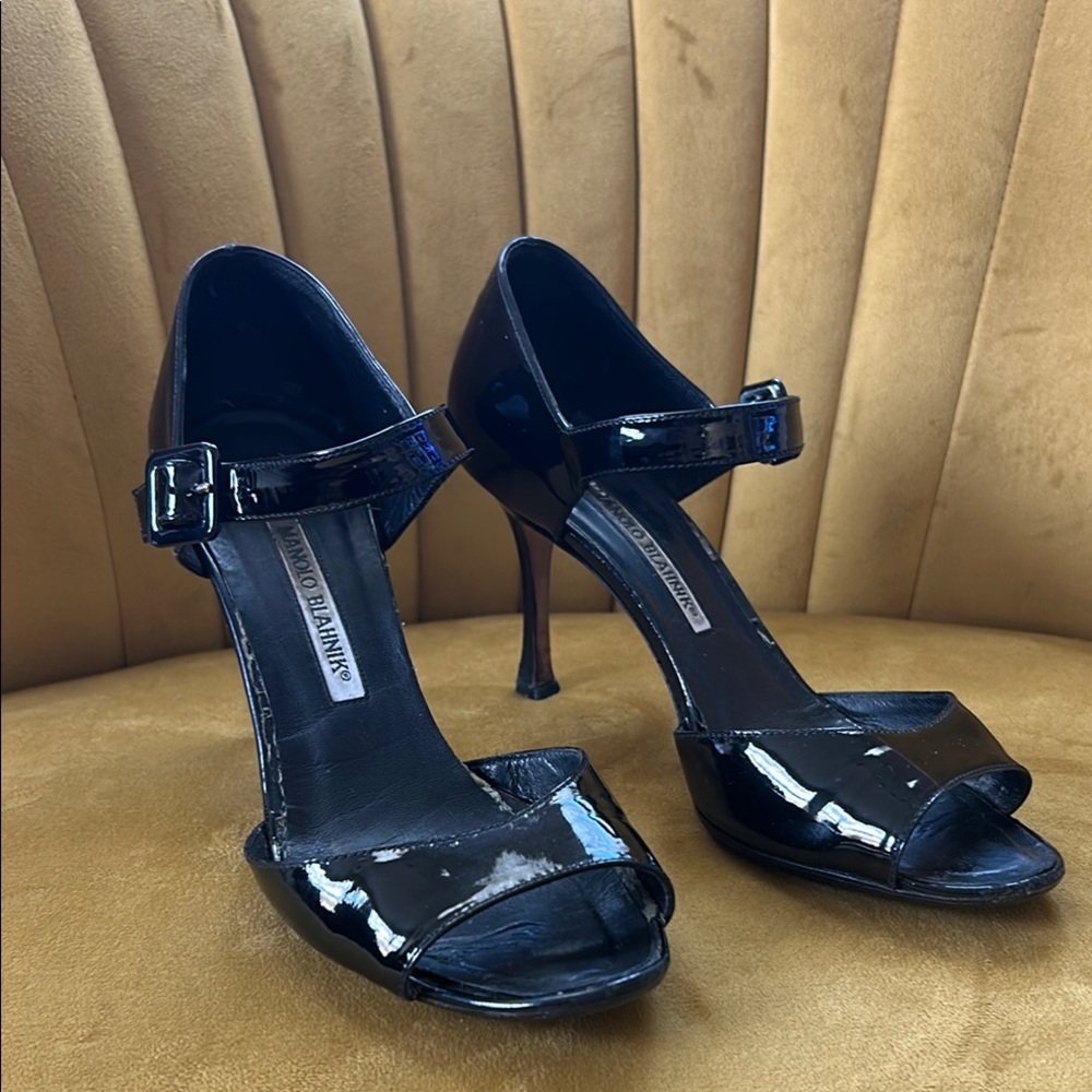 Manolo Blahnik Black Patent Leather Women's Heels